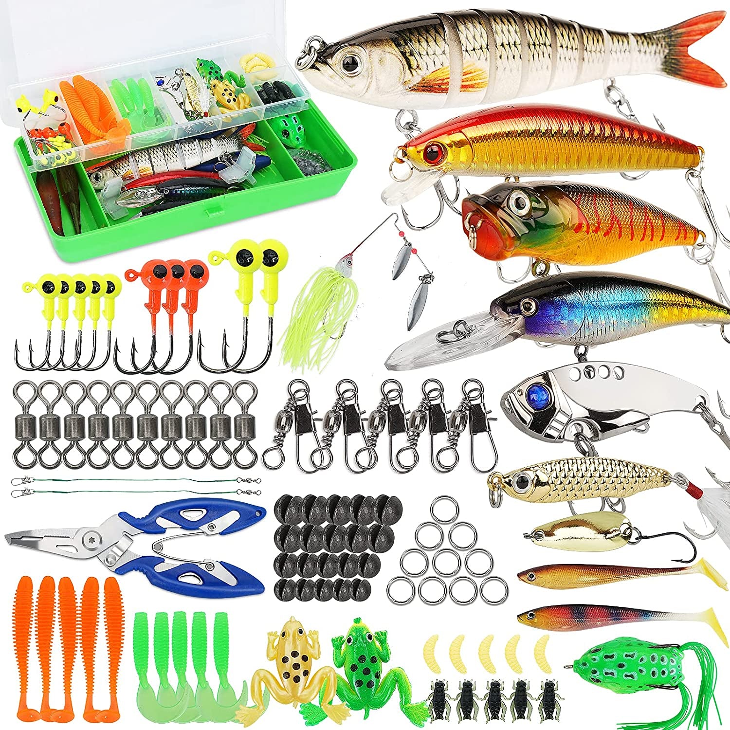 Fishing Lures Tackle Box Bass Fishing Kit,Saltwater and Freshwater Lures Fishing