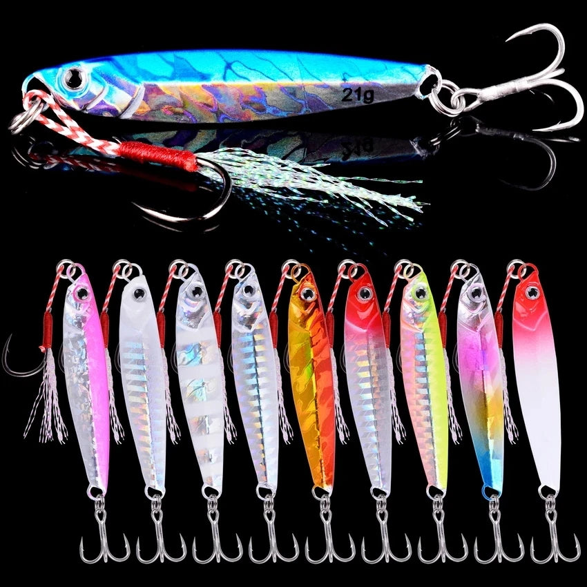 Metal Casting Jig Set: 10Pcs, 7g-40g, Shore Drag Spoon Lure